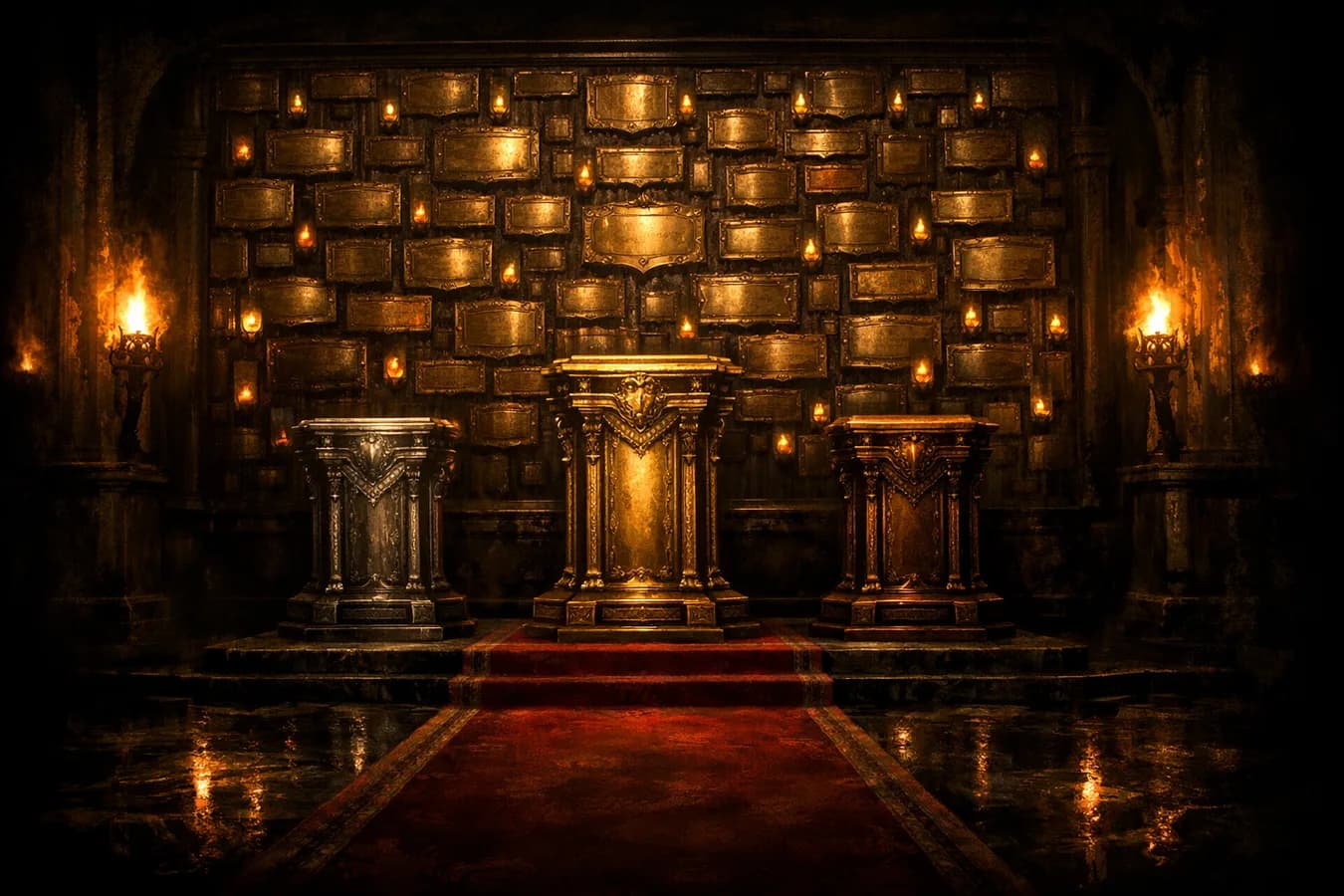 Prunkvolle Ehrenhalle mit goldenen Podesten — GuildScout Leaderboard