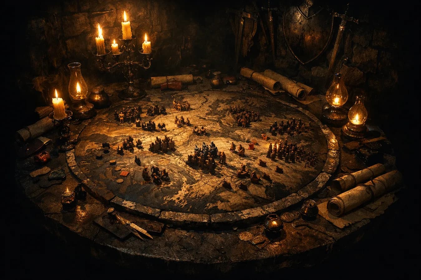 Mittelalterlicher Kriegstisch mit Schlachtplan — GuildScout Raids